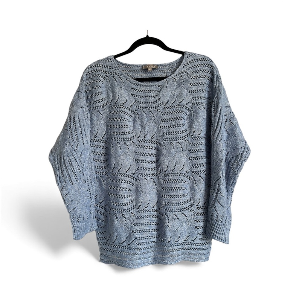 Sparkly Silver thread in Blue Knit Sweater